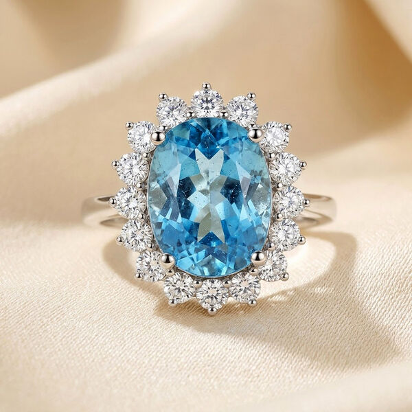 Blauer Topas und wei&szlig;er Zirkon-Ring, 925 Silber platiniert  ca. 10,13 ct image number 2