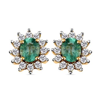 &Auml;thiopische Smaragd und wei&szlig;e Zirkon-Ohrringe, 925 Silber Gelbgold Vermeil ca. 1.07 ct