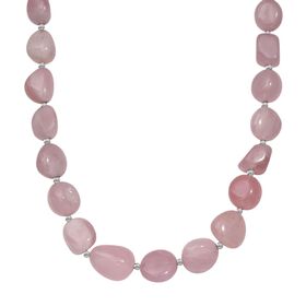 Rosenquarz Halskette ca. 45 cm Messing platiniert ca. 390.00 ct