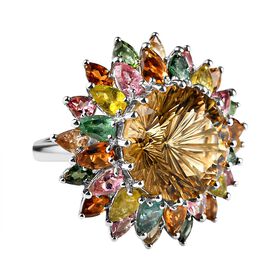 Hanabi Schliff -Citrin und nat&uuml;rlicher Mehrfach-Turmalin Ring- 15,67 ct.