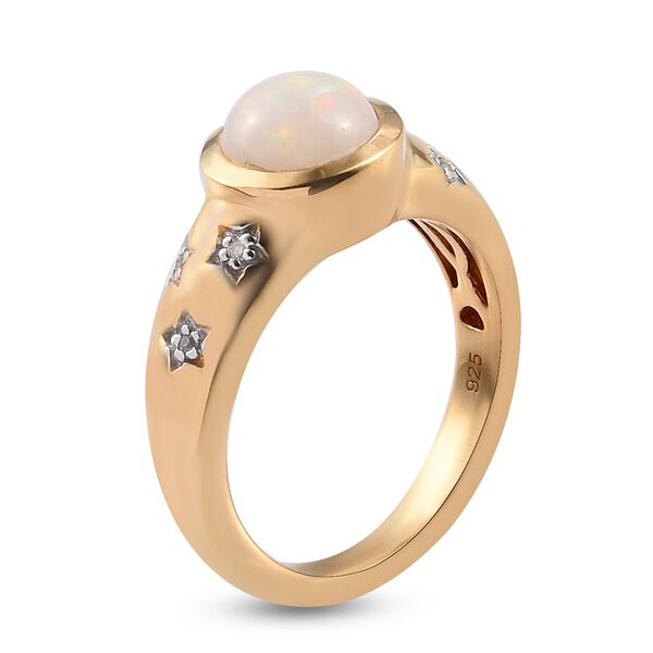 Nat&uuml;rlicher &Auml;thiopischer Opal und Zirkon Solit&auml;r Ring 925 Silber 585 Vergoldet image number 4