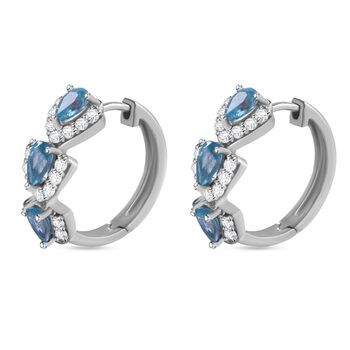 AA Blauer Zirkon, Wei&szlig;er Zirkon Ohrringe 925 Silber rhodiniert ca. 2,90 ct.