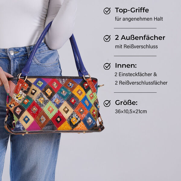 Chaos by Elsie Echtleder Crossbody Tasche mit RFID und Mini-Blitzlampe, Geprägtes Krokodil-Muster im Doppel-Rhomboid-Design, 36x10,5x21cm image number 4