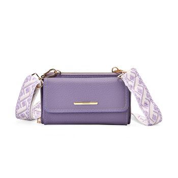 Crossbody-Tasche mit Klappfach, gemustertem Trageriemen und RFID-Schutz - 19x5x11 cm, Lila