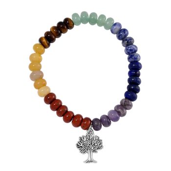 Flexibles Multi-Edelstein-Armband  mit Lebensbaum-Anh&auml;nger - 105 ct.