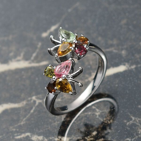 D joy Mehrfarbiger-Turmalin Ring, 925 Silber platiniert (Gr&ouml;&szlig;e 20.00) ca. 1.18 ct image number 2