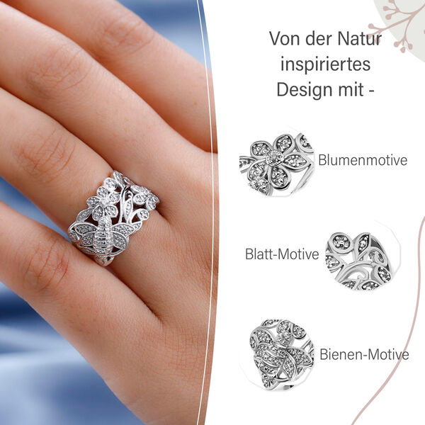 ALLORO von der Natur inspirierter, platinierter Silberring image number 9