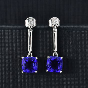 Tansanit-Farbe Quarz, Wei&szlig;er Zirkon Ohrringe 925 Silber platiniert ca. 5,55 ct.