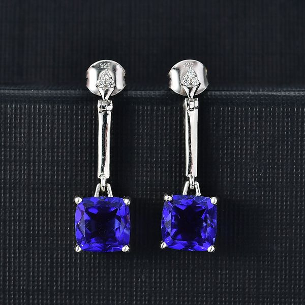 Tansanit-Farbe Quarz, Wei&szlig;er Zirkon Ohrringe 925 Silber platiniert ca. 5,55 ct. image number 2