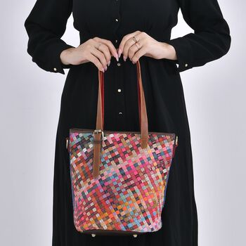 Chaos by Elsie - 100% Echtleder gewebter Tasche mit RFID schutz, 30x27x20 cm