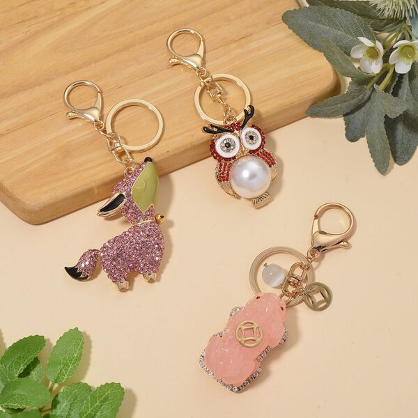 3er-Set Mehrfarbige Kristall-, Harz- und Emaille-Schl&uuml;sselanh&auml;nger image number 1