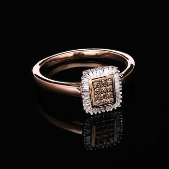 Nat&uuml;rlicher Champagner Diamant und wei&szlig;er Diamant Ring, 925 Silber Ros&eacute;gold Vermeil (Gr&ouml;&szlig;e 21.00) ca. 0.33 ct