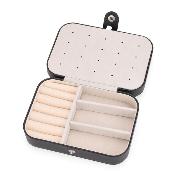 Schmuckbox aus PU-Leder in Schwarz mit Druckknopfverschluss, 16,5x11,5x5,5cm, inkl. 10 Silberputztücher image number 7