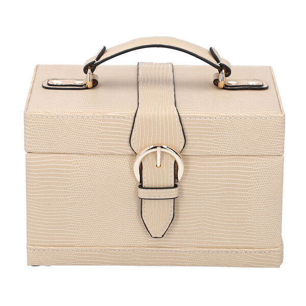 3-lagiger Schmuckkasten mit Schlangenhautmuster und Griff, Gr&ouml;&szlig;e 22x16x14 cm, Cr&egrave;me image number 2