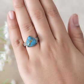 Blauer Türkis Ring, 316L Edelstahl (Größe 21.00) ca. 5.08 ct