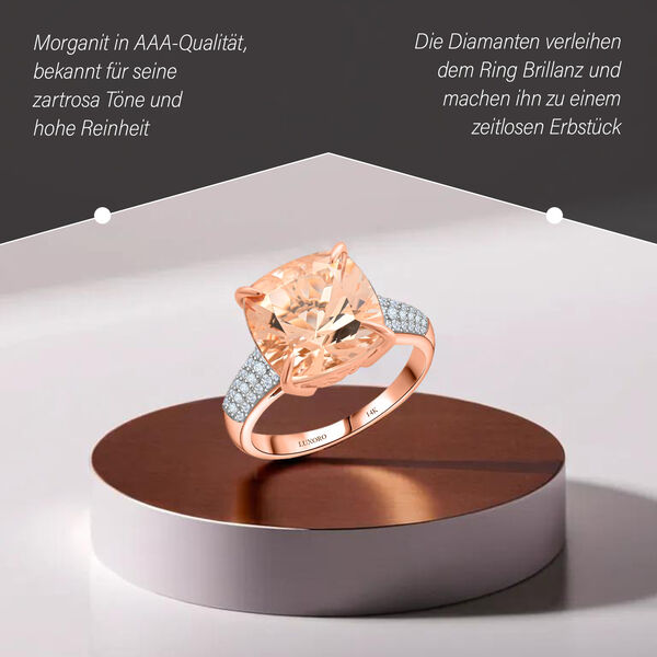 LUXORO AAA Morganit und Diamant Ring in 585 Roségold - 6,65 ct. image number 2