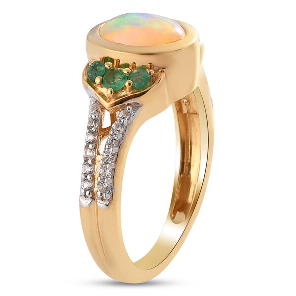 Nat&uuml;rlicher &Auml;thiopischer Opal und Smaragd Ring, 925 Silber vergoldet  ca. 1,31 ct image number 4