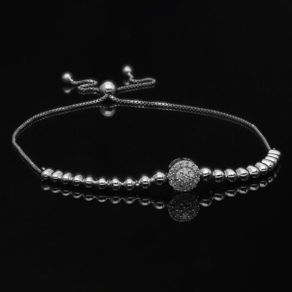 Weißes Diamant-Kugelperlen-Armband, 19cm, 925 Silber platiniert - 0,25 ct. image number 2