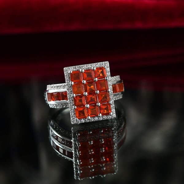 Djoy AAA Feueropal Ring mit seltener Asscher Schliff 925 Silber rhodiniert (Größe 17.00) ca. 3.00 ct image number 1