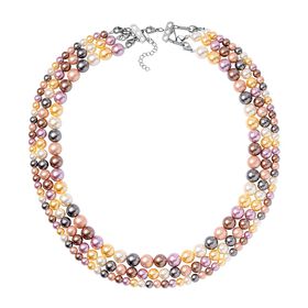 3 Reihige Mehrfarbige Muschelkernperle Halskette ca. 45 cm Edelstahl