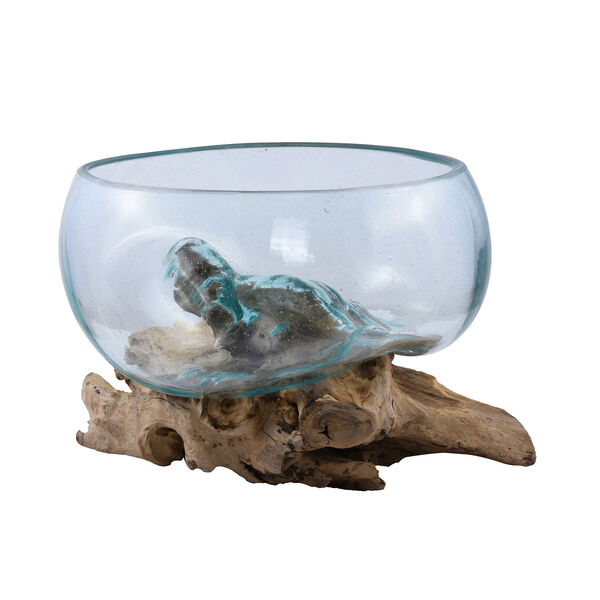 Jardin de Bali Kollektion: mundgeblasene Glasschale auf Naturholz image number 1