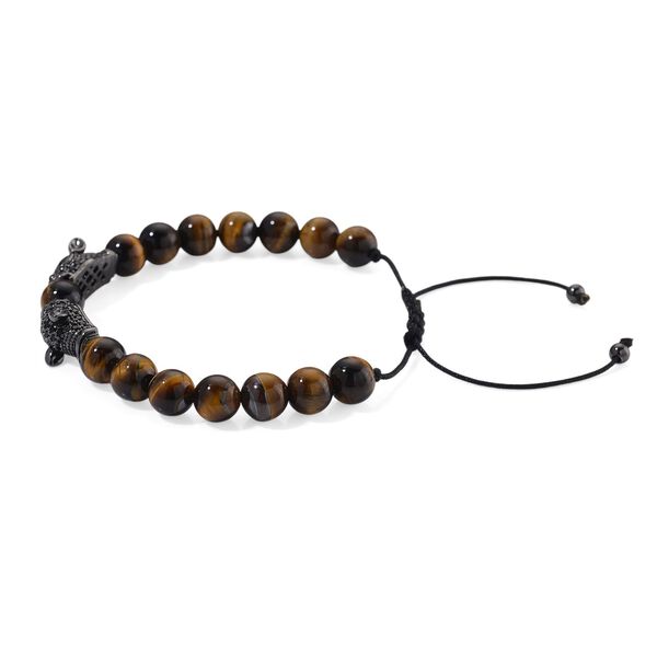 Tigerauge, Schwarzer Zirkonia Armband, Flexibles, Messing Schwarzes Rhodium image number 3