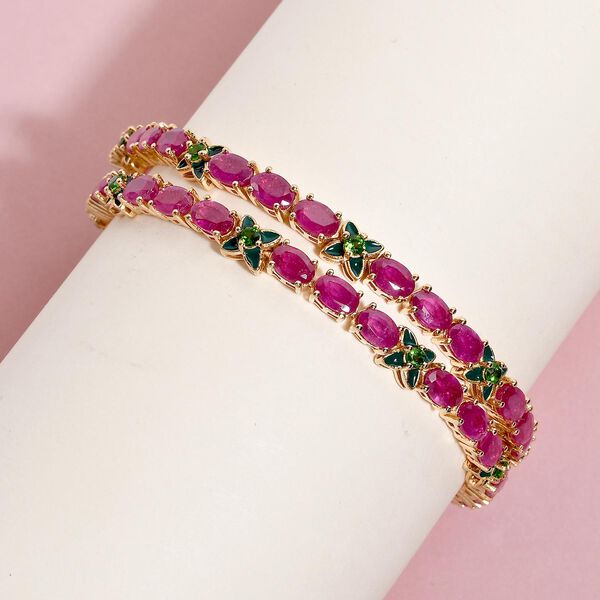 GP Italian Garden Kollektion - Afrikanisches Rubin, natürliches Chromdiopsid und Kanchanaburi blaues Saphir emailliertes Armband in Silber image number 2