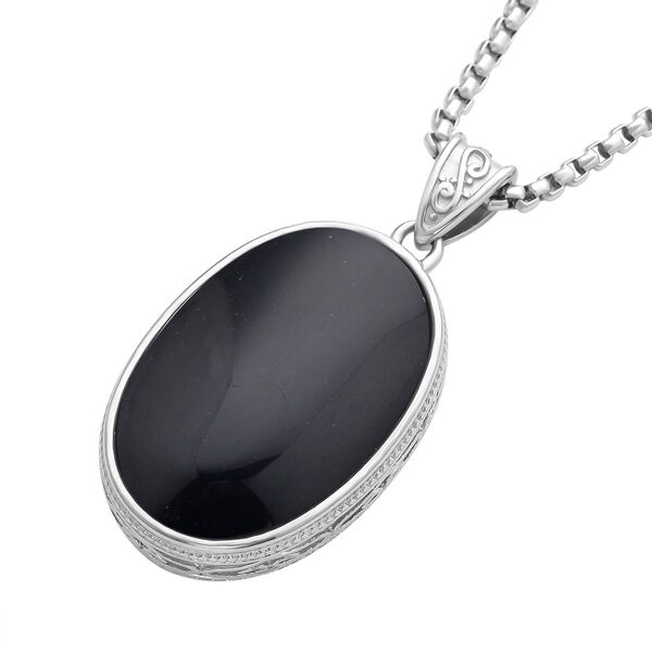 2er Set, Schwarzer Turmalin Anh&auml;nger mit Kette im Schmuckset, Edelstahl ca. 62,00 ct image number 3