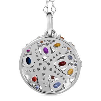 Mehrfarbiger Saphir Anh&auml;nger mit Kette ca. 50 cm, 925 Silber rhodiniert, ca. 2.44 ct