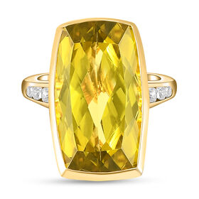 Ouro Verde-Quarz und weißer Zirkon-Ring, 925 Silber vergoldet  ca. 16,38 ct