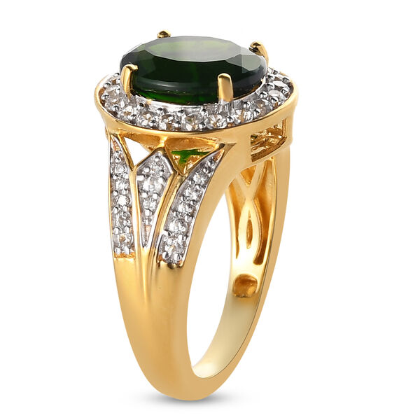 Natürlicher Chromdiopsid und weißer Zirkon-Ring, 925 Silber Gelbgold Vermeil  ca. 3,35 ct image number 6