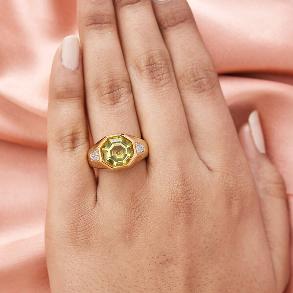 Ouro Verde-Quarz und Zirkon Ring 925 Silber vergoldet image number 3