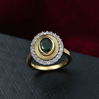 D&rsquo;joy Nat&uuml;rlicher Chromdiopsid, Wei&szlig;er Zirkon Ring 925 Silber 750 Gelbgold Vermeil (Gr&ouml;&szlig;e 18.00) ca. 2,11 ct