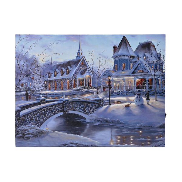 Winterdruck auf Leinwand mit LED- und Glasfaserlicht, 30x40 cm, 3AA (nicht inkl.), Schneemann image number 2