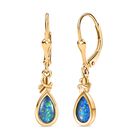 Boulder Opal Triplette Ohrringe 925 Silber Gelbgold Vermeil ca. 1,29 ct.