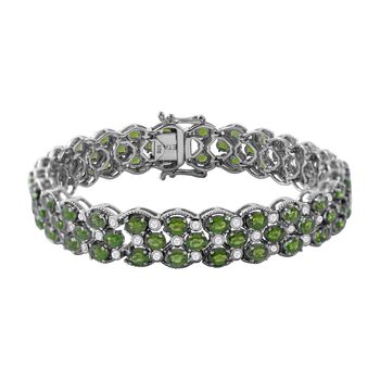 AA Nat&uuml;rlicher Chromdiopsid, wei&szlig;er Zirkon Armband, ca. 19 cm 925 Silber rhodiniert ca. 16.10 ct