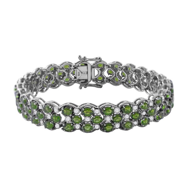 AA Nat&uuml;rlicher Chromdiopsid, wei&szlig;er Zirkon Armband, ca. 19 cm 925 Silber rhodiniert ca. 16.10 ct