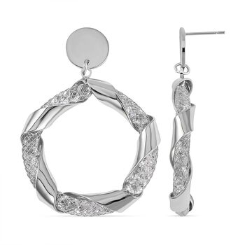 Silberfarbene Gedrehte Creolen mit Wei&szlig;kristallen, Messing