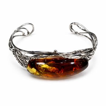 SEHR SELTENER Nat&uuml;rlicher Baltischer Bicolor Bernstein Armreif ca. 19 cm 925 Silber