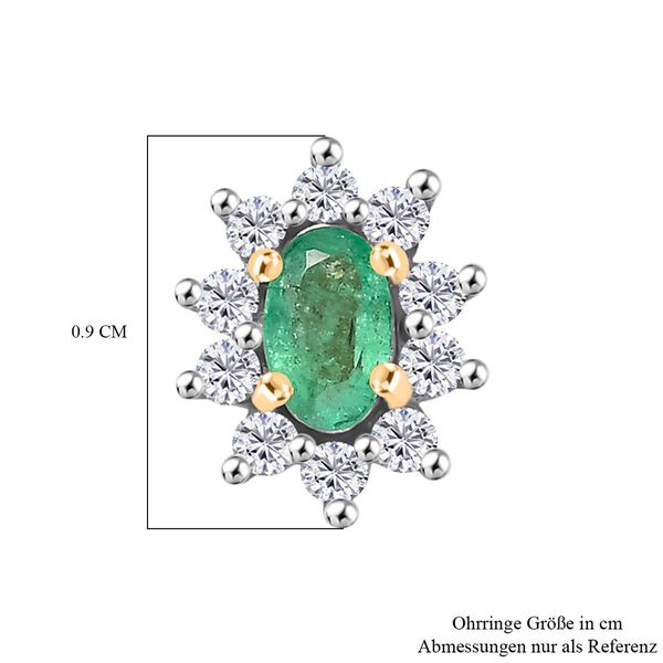AA Kagem Sambischer Smaragd, Weißer Zirkon Ohrringe 925 Silber 750 Gelb Vergoldet ca. 0.87 ct image number 5