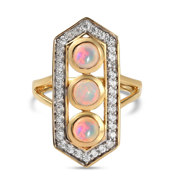 Nat&uuml;rlicher, &auml;thiopischer Opal und Zirkon-Ring, 925 Silber Gelbgold Vermeil  ca. 1,69 ct