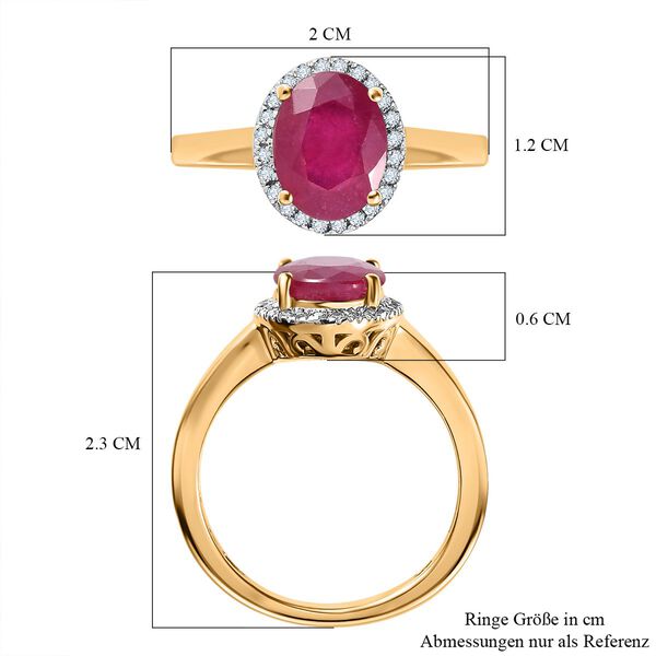 Afrikanischer Rubin (Fissure gef&uuml;llt), Wei&szlig;er Diamant Ring, 925 Silber Gelbgold Vermeil (Gr&ouml;&szlig;e 21.00) ca. 2.69 ct image number 7