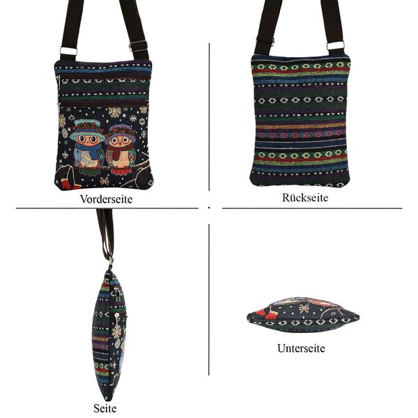 Crossbody-Tasche mit Eulenmotiv, 3 Rei&szlig;verschlussf&auml;cher, verstellbarer Schultergurt (ca. 120 cm), 21x28 cm, Mehrfarbig image number 5