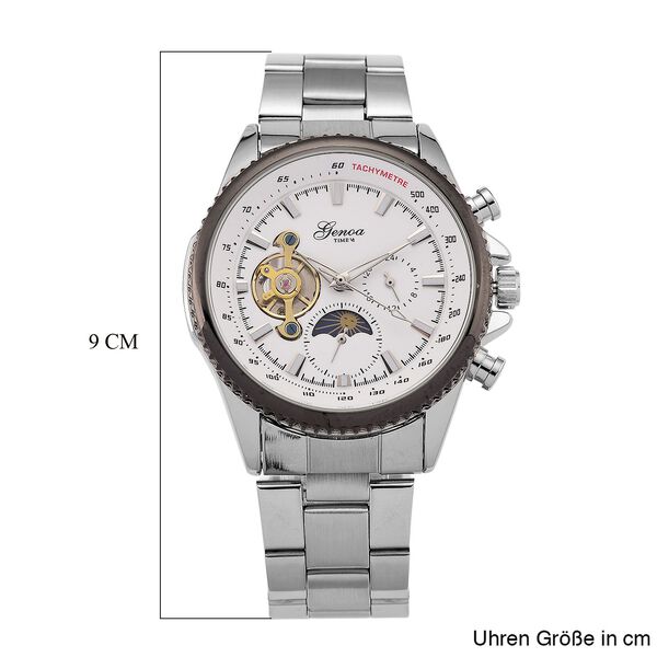 GENOA TIME - Bicolor-Armbanduhr, Reiner Edelstahl, silber-goldfarben, Automatik, 3 ATM wasserdicht image number 7