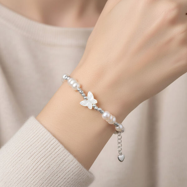 Weiße Muschelkernperle, Weiße Süßwasser Perle Armband ca. 15.25 cm Nickelfreies Messing Standard image number 2