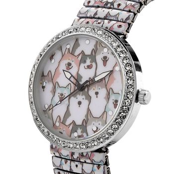 STRADA - Armbanduhr mit Katzenmotiv, Kristall-L&uuml;nette, Japanisches Uhrwerk, Edelstahlzugband, Reiner Edelstahl