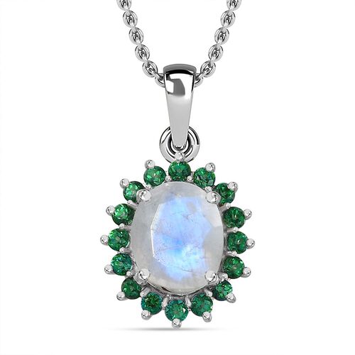 AA Regenbogen Mondstein und Signity Regenwald Topas-Anhänger mit 50cm Kette - 3,20 ct. image number 0