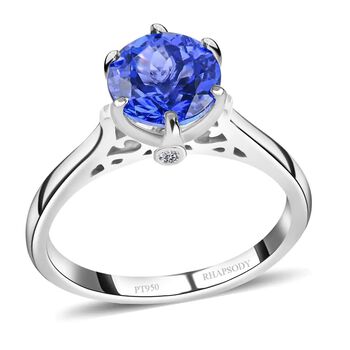 RHAPSODY AAAA Tansanit und Diamant Ring, VS E-F, zertifiziert und gepr&uuml;ft, 950 Platin (Gr&ouml;&szlig;e 20.00) ca. 2.40 ct