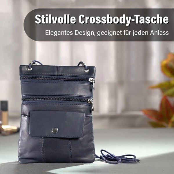 100% Echtleder Crossbody Tasche, marineblau image number 2
