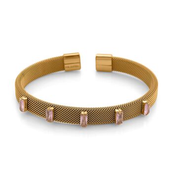 Rosa Kristall Armreif, flexibel (ca. 18-19 cm), 316L Edelstahl, goldfarben